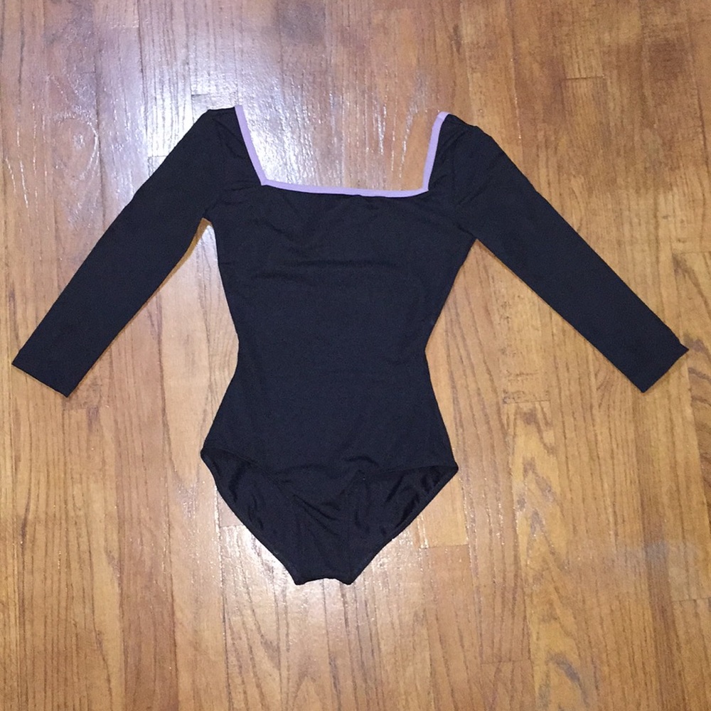 Black Mariia Ballet Leotard with Light Purple Trim